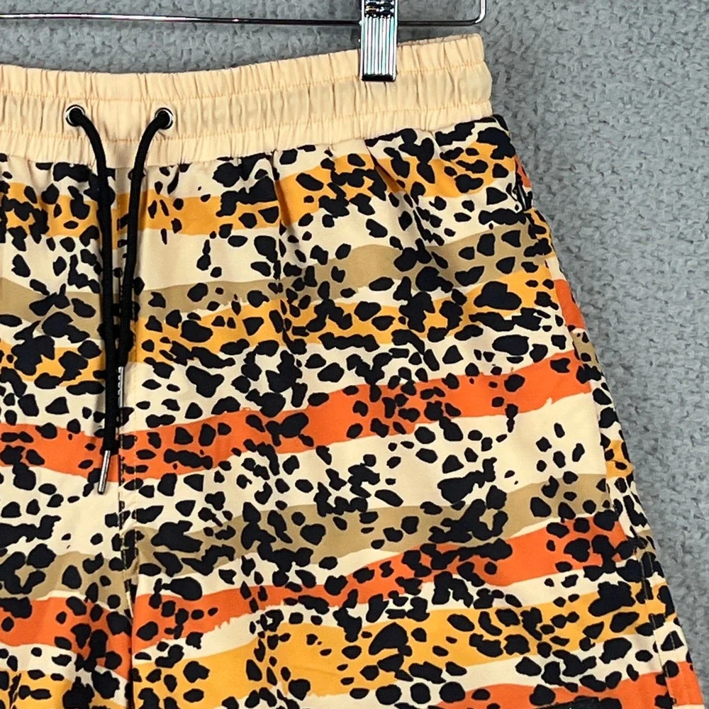 Slunks Mens Board Shorts Animal Print Striped Swim Trunks Orange Black Size M